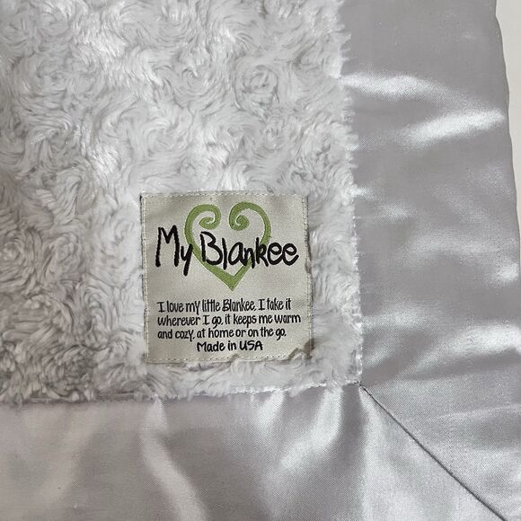 My Blankee White Rosette Swirl Baby Blanket Satin Trim Security Blanket Lovey - Picture 4 of 16
